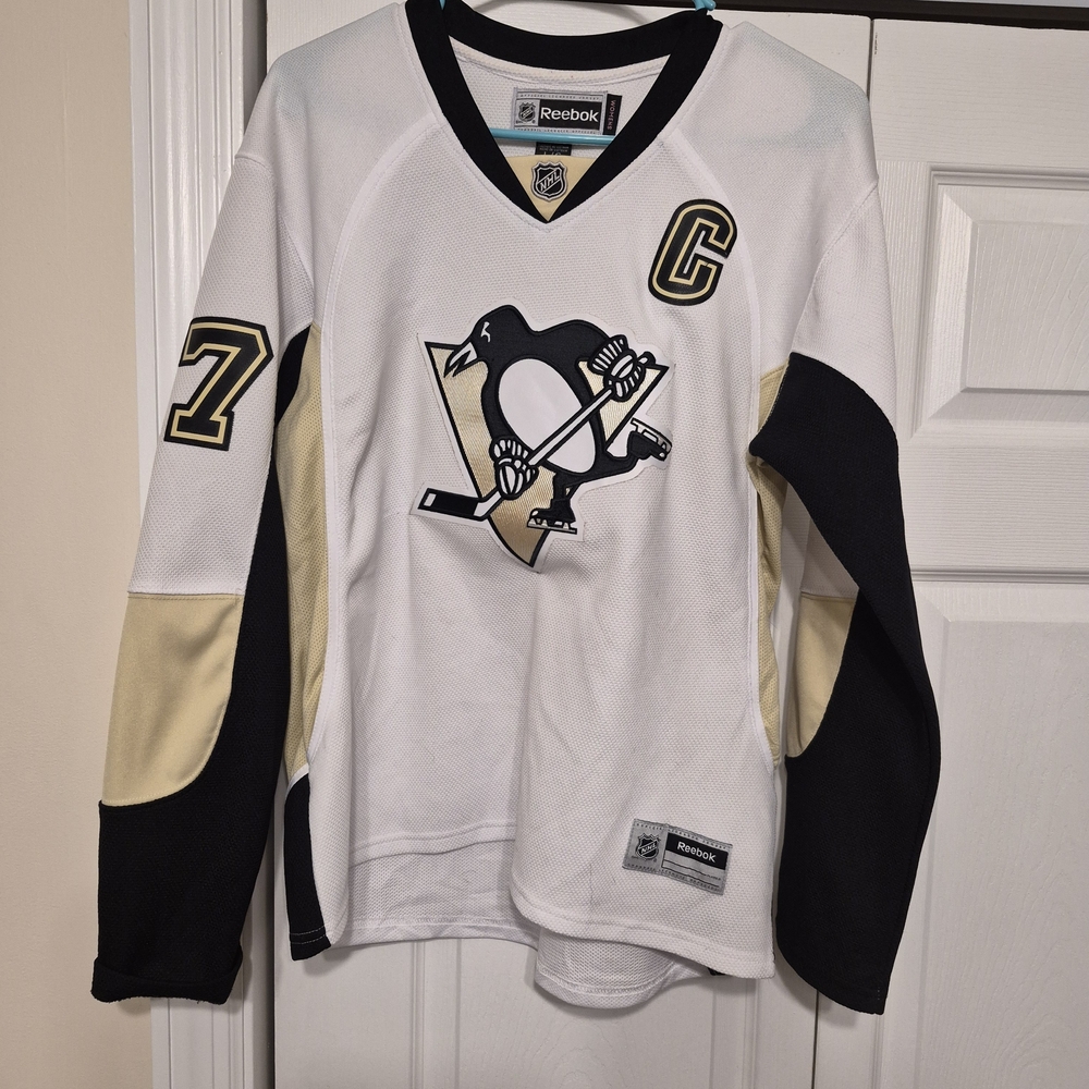 Petite Womens Reebok White and Black Hockey Pittsburgh Penguin Jersey